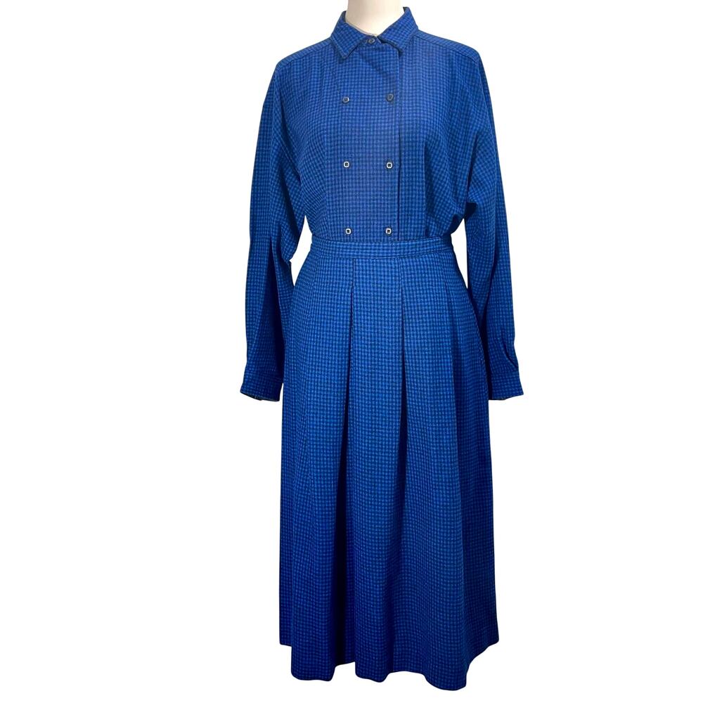 Vintage 60s 70s Woolrich Blue Plaid Skirt Set Womens Size 14/16 U.S.A Made